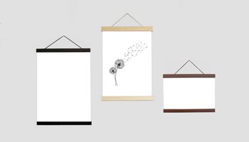Houten posterstrips/posterhangers, met ophangkoord en magneetsluiting