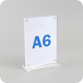 T-standaard A6 magnetisch, met voet, staand formaat, acryl, transparant 