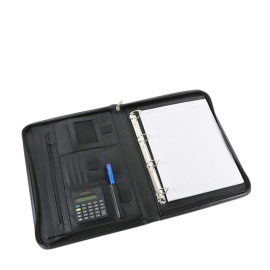 Conferentiemap A4 met rekenmachine, handvat, kunstleer, zwart 