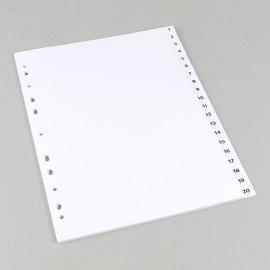 Tabbladen A4, nummers 1-20, 11-gaats perforatie, karton, wit 