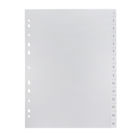 Tabbladen voor A4, 15 tabs (1-15), wit (1 Set) 