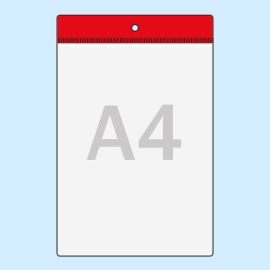 Prijs-/meubelkaarthoesjes A4 staand, rode rand met ronde perforatie 