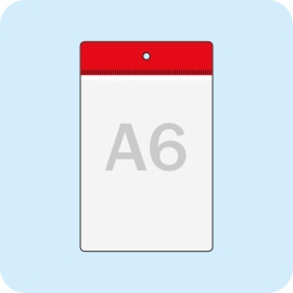Prijs-/meubelkaarthoesjes A6 staand, rode rand met ronde perforatie 