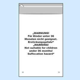 Mailing enveloppen met klep, met waarschuwingsopdruk, hersluitbaar, PP-folie, transparant 215 x 310 mm