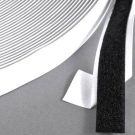 Klittenband, zelfklevend, luskant (rol á 25 m) 16 mm | zwart