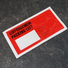 Mailinghoezen DIN lang ,opdruk "paklijst", PE-folie, rood 