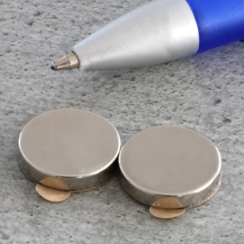 Neodymium magneetrondjes, zelfklevend, 15 mm x 2,5 mm, N35 