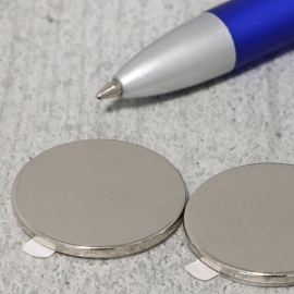 Neodymium magneetrondjes, zelfklevend, 25 mm x 2 mm, N35 