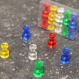 Magnetische pins, ø = 10 mm, set á 10 stuks transparant, rood, blauw, groen, geel