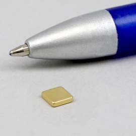 Neodymium blokmagneten rechthoekig, verguld 5 x 5 mm | 1.2 mm