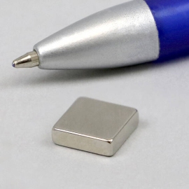 Neodymium blokmagneten rechthoekig, vernikkeld 10 x 10 mm | 3 mm