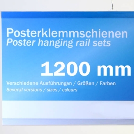 Posterstrips kunststof 1200 mm | transparant | 2 ophangoogjes