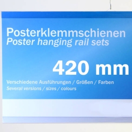 Posterstrips kunststof 420 mm | transparant | 2 ophangoogjes