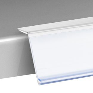 Prijsrail/scanrail HE, zelfklevend, 15° leeshoek 39 mm | 1000 mm | wit  | zelfklevend (standaard tape)  | Zelfklevende onderzijde 