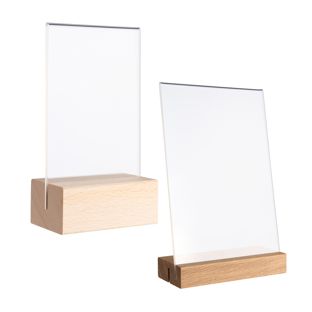 Tafelstandaard MODUL, acrylglashoes met houten voet 