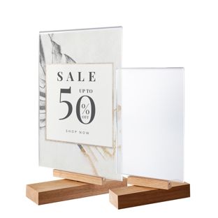 Tafelstandaard draaibaar, met acryl display en houten basis 