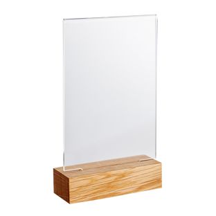 Acryl tafelstandaard met houten voet Eiken  | A6  | staand formaat 