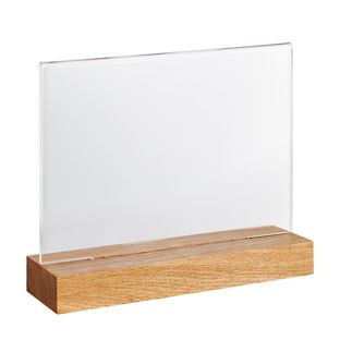 Acryl tafelstandaard met houten voet Eiken  | A6  | dwars/liggend formaat 