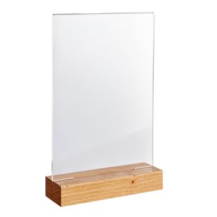 Acryl tafelstandaard met houten voet Eiken  | A5  | staand formaat 