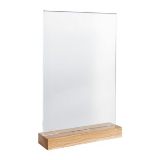 Acryl tafelstandaard met houten voet Eiken  | A4  | staand formaat 