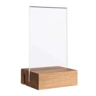 Tafelstandaard MODUL, acrylglashoes met houten voet A7  | Eiken  | houten voet met rechte en schuine insteeksleuf 
