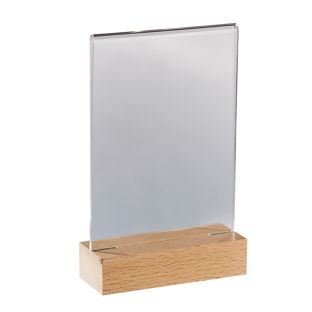 Acryl tafelstandaard met houten voet Beuken  | A6  | staand formaat 