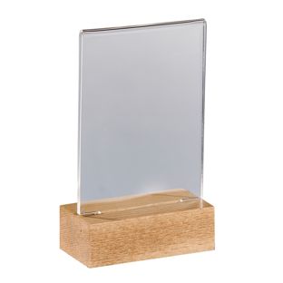 Acryl tafelstandaard met houten voet Beuken  | A7  | staand formaat 