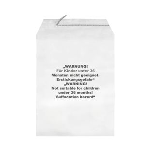 Mailing enveloppen met klep, met waarschuwingsopdruk, hersluitbaar, PP-folie, transparant 