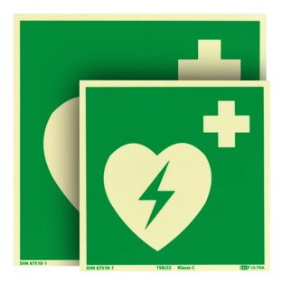 Reddingssymbool defibrillator fotoluminescent, kunststof, ISO 7010 