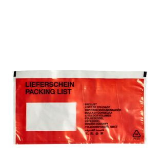 Mailinghoezen DIN lang ,opdruk "paklijst", PE-folie, rood 