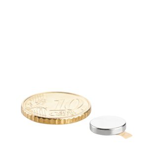 Neodymium magneetrondjes, zelfklevend 10 mm x 2 mm  | zilver  | 3M 467 