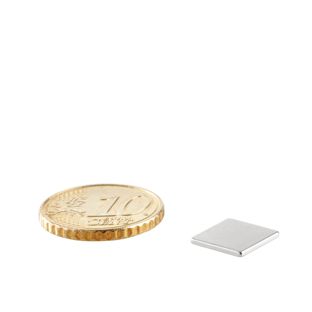 Neodymium blokmagneten rechthoekig, vernikkeld 10 x 10 mm  | 1 mm
