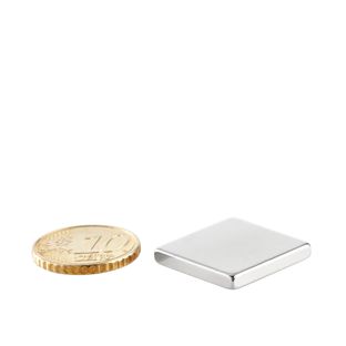 Neodymium blokmagneten rechthoekig, vernikkeld 20 x 20 mm  | 3 mm