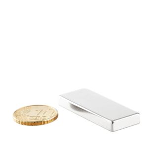 Neodymium blokmagneten rechthoekig, vernikkeld 40 x 15 mm | 5 mm