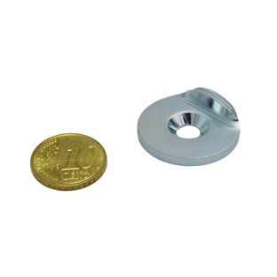 metalen schijf met 90° aanleg, met verzonken boorgat, 27mm doorsnee 