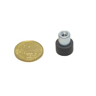 Magneet met rubbercoating met draadbus zwart  | 12 mm | M4 