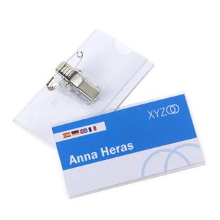 Naambadges wit klemmen urban 75 x 40 mm  | combi-klem (speld & clip) 