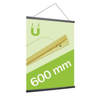 Houten posterstrips/posterhangers, met ophangkoord en magneetsluiting 600 mm | zwart 