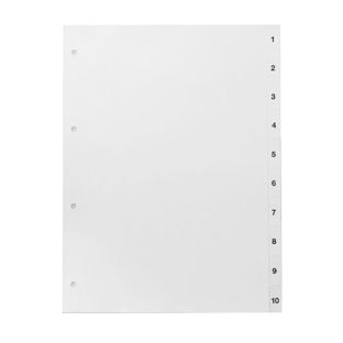 Tabbladen voor A4, 10 tabs (1-10), wit (1 Set) 