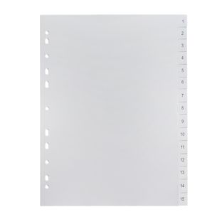 Tabbladen voor A4, 15 tabs (1-15), wit (1 Set) 