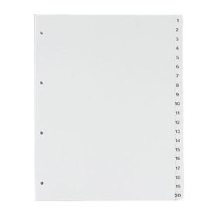 Tabbladen voor A4, 20 tabs (1-20), wit (1 Set) 