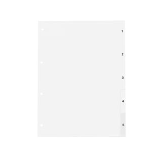 Tabbladen voor A4, 5 tabs (1-5), wit (1 Set) 