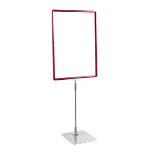 Posterframe met voet en houder (set) A3 rood  | onderstel: grijs  | Aluminium stang verstelbaar van 350 - 550 mm 