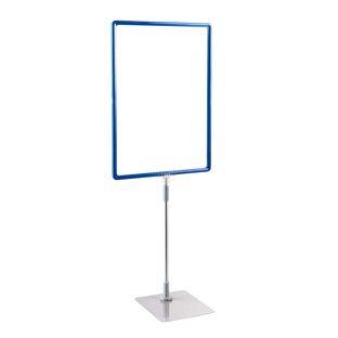 Posterframe met voet en houder (set) A3 blauw  | onderstel: grijs  | Aluminium stang verstelbaar van 350 - 550 mm 