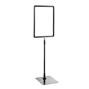 Posterframe met voet en houder (set) A4 zwart  | onderstel: zwart  | Aluminium stang verstelbaar van 350 - 550 mm 