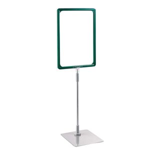 Posterframe met voet en houder (set) A4 groen  | onderstel: grijs  | Aluminium stang verstelbaar van 350 - 550 mm 