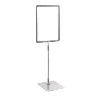 Posterframe met voet en houder (set) A4 grijs  | onderstel: grijs  | Aluminium stang verstelbaar van 350 - 550 mm 