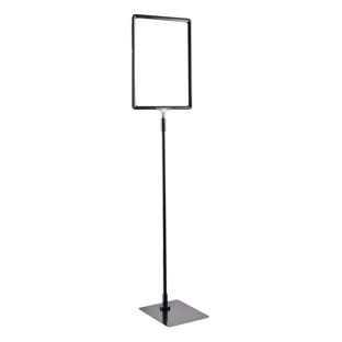 Posterframe met voet en houder (set) A4 zwart  | onderstel: zwart  | aluminium stang verstelbaar van 600 - 900 mm 