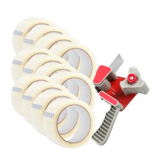 Handdispenser en 12 rollen verpakkingstape, transparant 