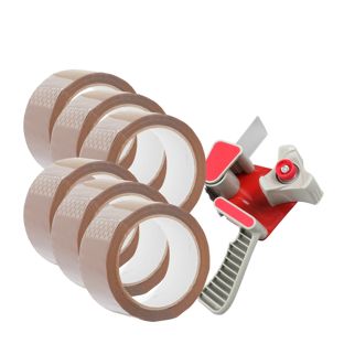 Handdispenser en 6 rollen verpakkingstape, bruin 